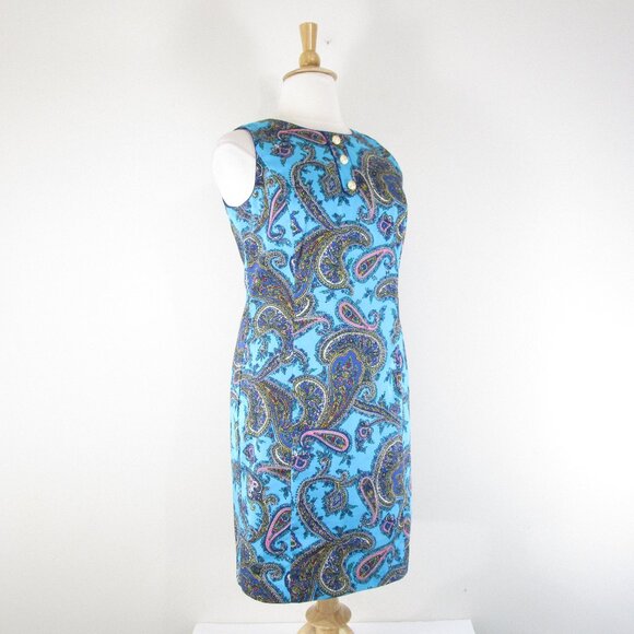 Talbots Plus Size Blue Pink Floral Paisley Sleeveless Sheath Dress Size 16 - Picture 10 of 10